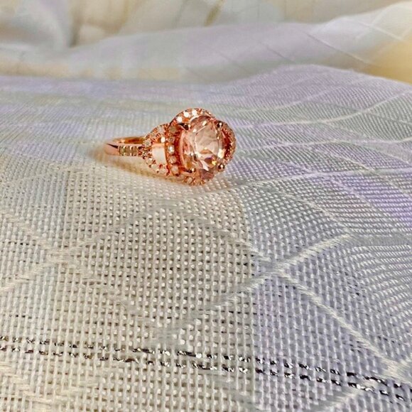 Rose Gold Vermeil Morganite Ring 18K Gold Plated Sterling, Diamonds Size 5 - Picture 4 of 16